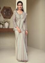 Rainbow Shimmer  Grey Party Wear Embroidery Work Saree